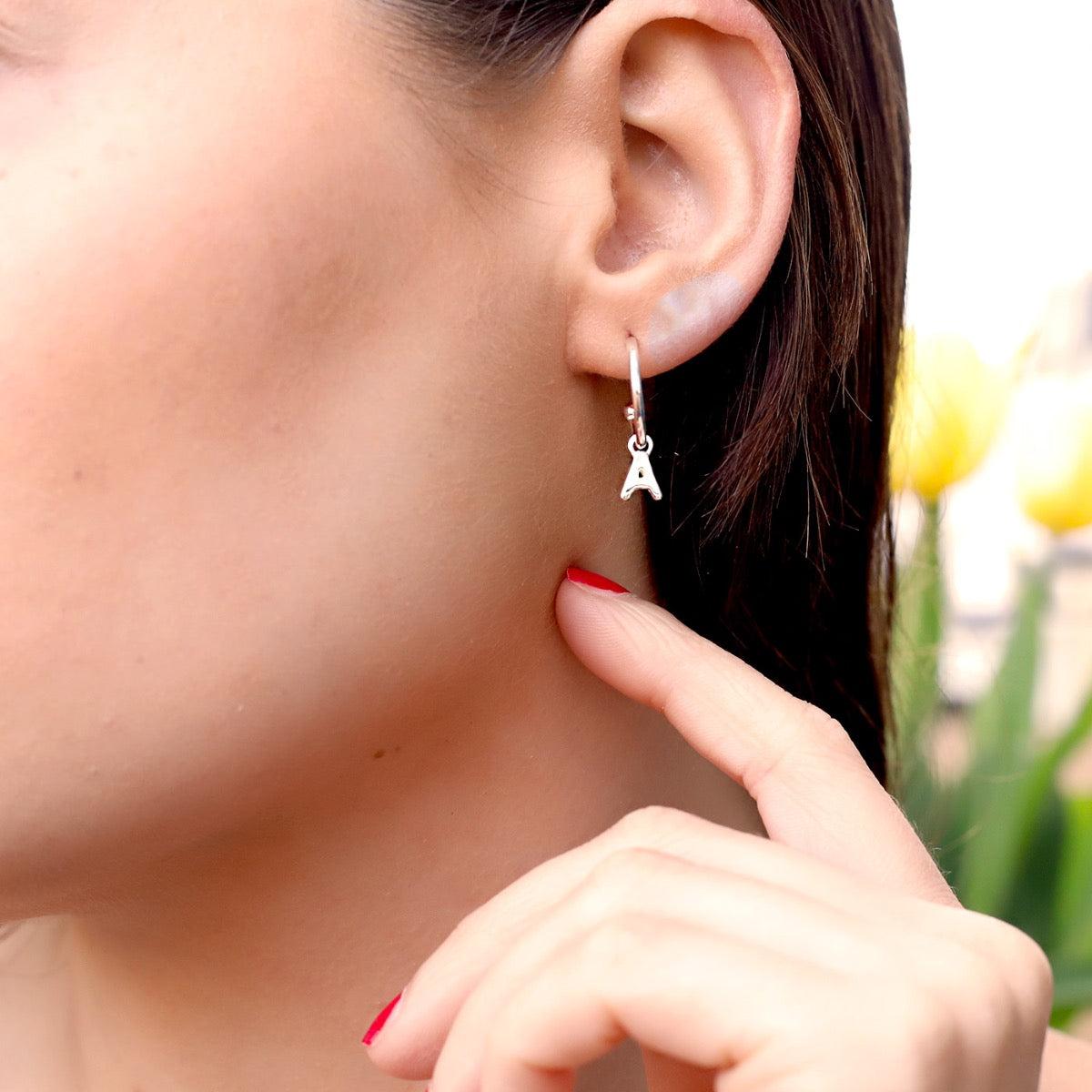 Silver initial hoop earrings