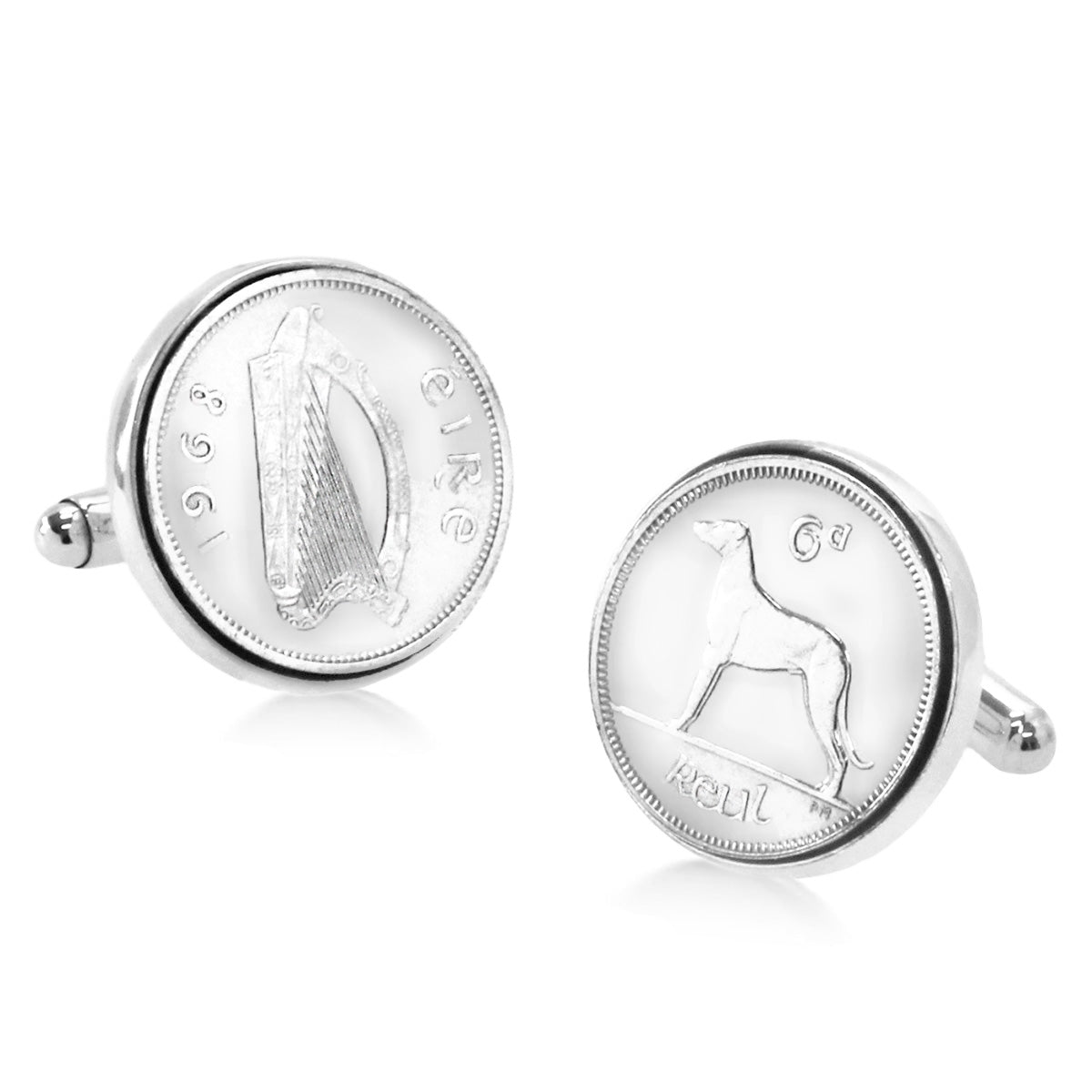 Silver Irish lucky sixpence cufflinks