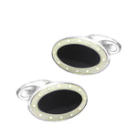Silver, Black & Ivory spotted border Vitreous Enamel Cufflinks - hersey-and-son