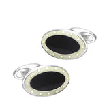 Silver, Black & Ivory spotted border Vitreous Enamel Cufflinks - hersey-and-son