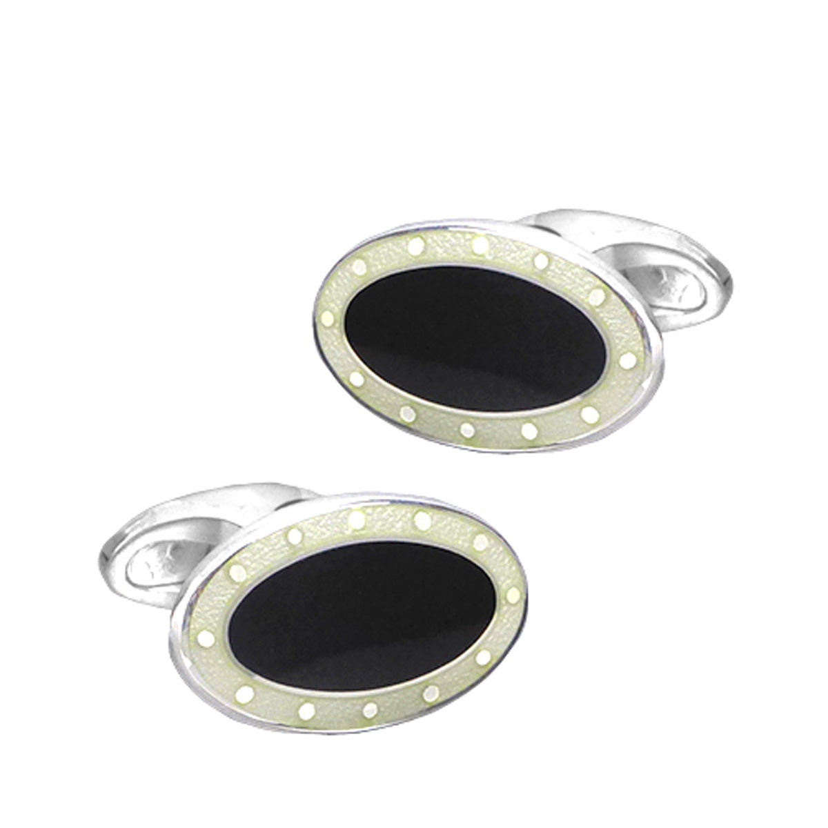 Silver, black and ivory Spotted border vitreous enamel cufflinks