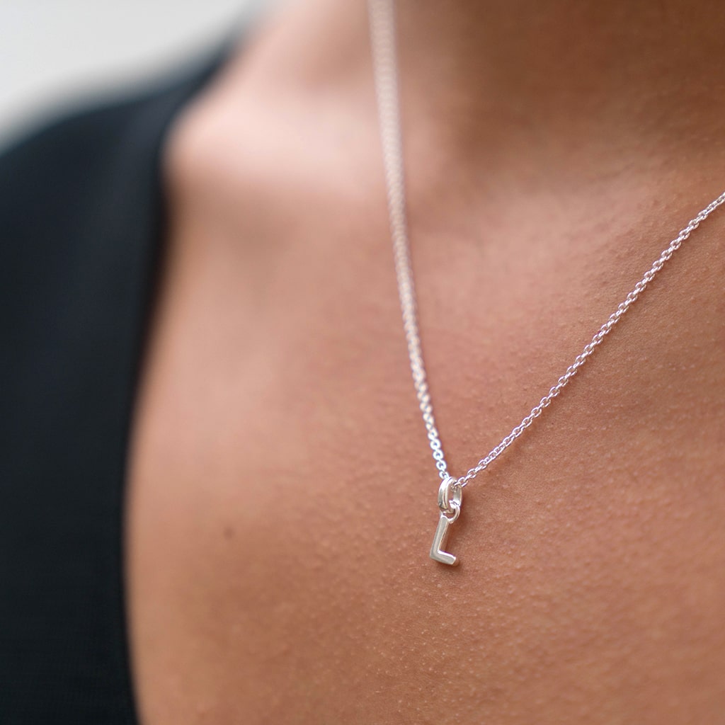 Mini Silver Letter "L" Initial Necklace - hersey-and-son