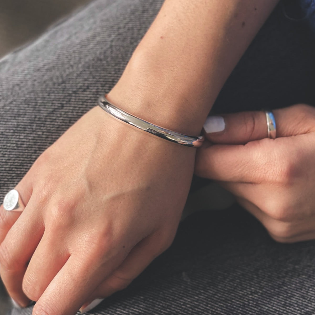 Ladies Silver Open Bangle - hersey-and-son