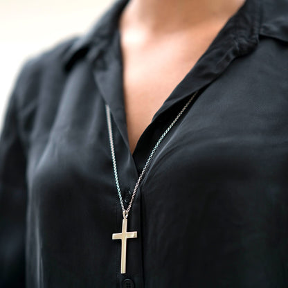 Silver large cross necklace with chain
