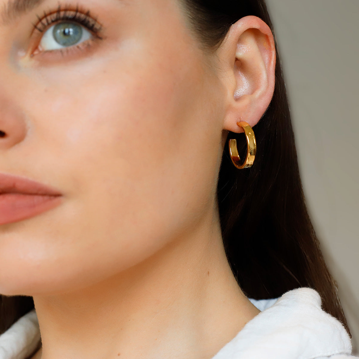 Gold Plated Beaten Flat Hoop Earrings