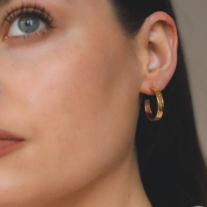 Gold Plated Beaten Flat Hoop Earrings