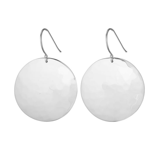 Large Round Hammered Silver Earrings