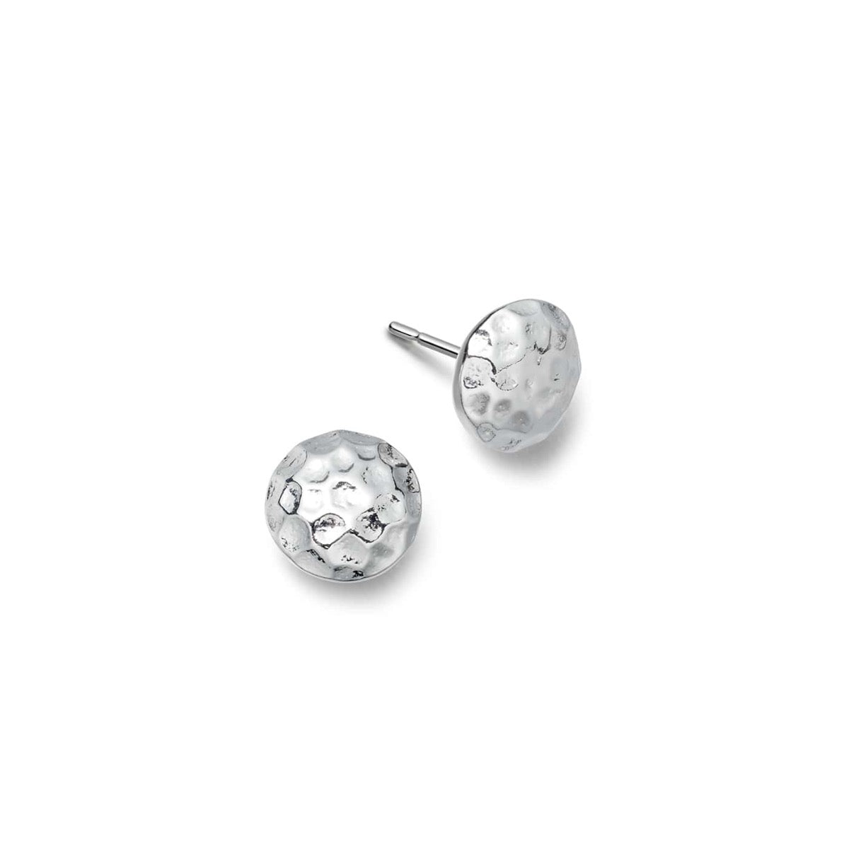 Silver large round hammered earrings