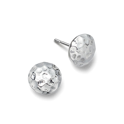 Large Round Silver Hammered Stud Earrings