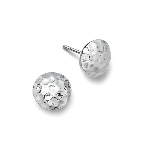 Large Round Silver Hammered Stud Earrings