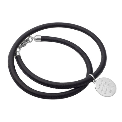 Leather and Silver Wrap Bracelet | Engraved