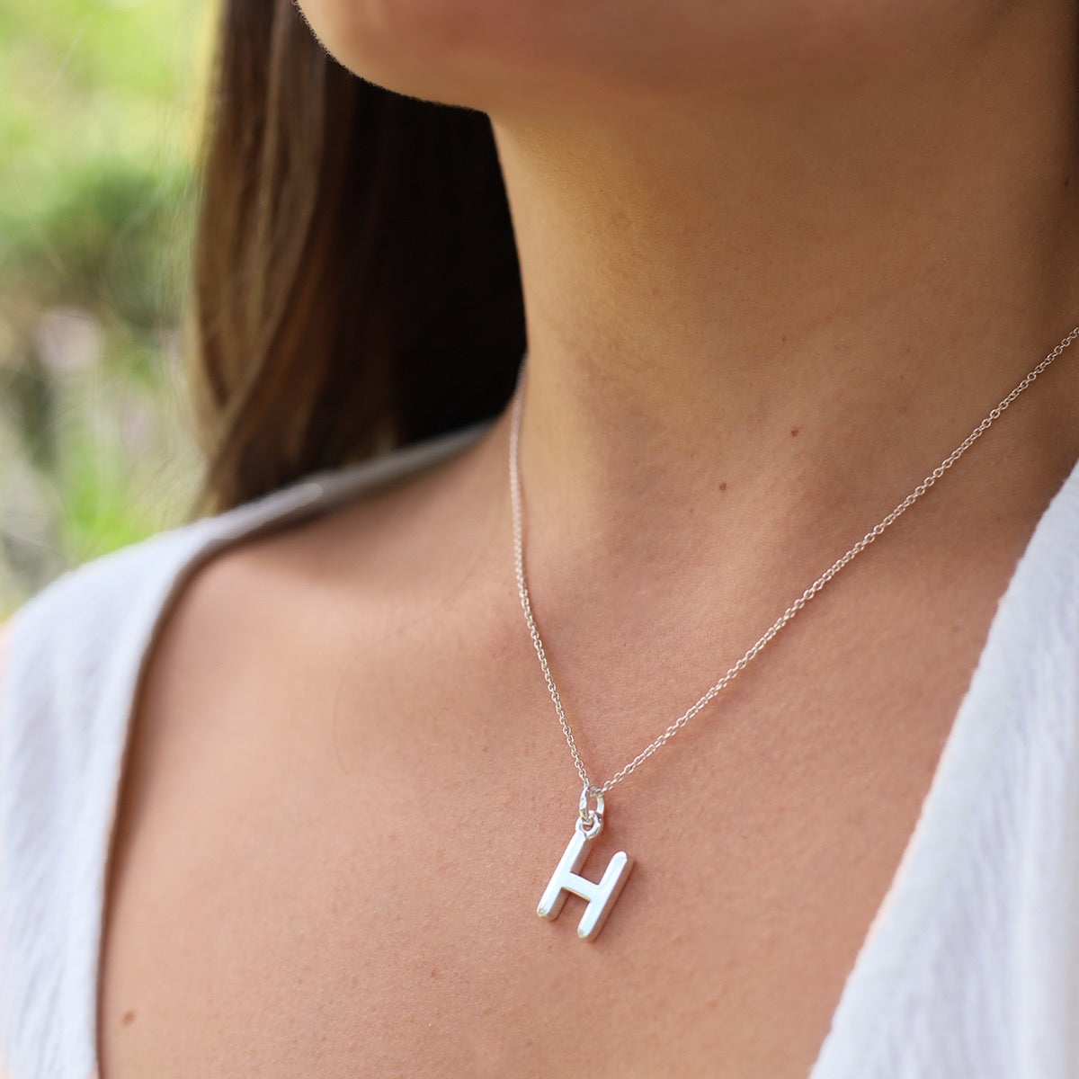 Sterling Silver Initial H Necklace by Philip Jones Jewellery