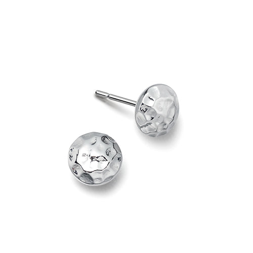 Small Round Silver Hammered Earrings