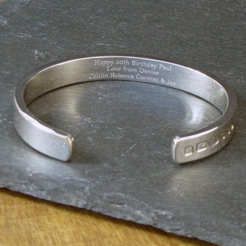 Engraved Silver Heavy Torque Bangle