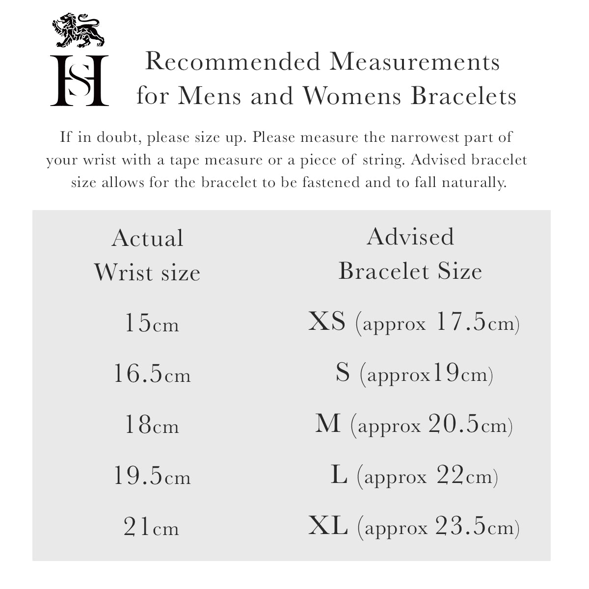 Silver Bracelet Measurements guide