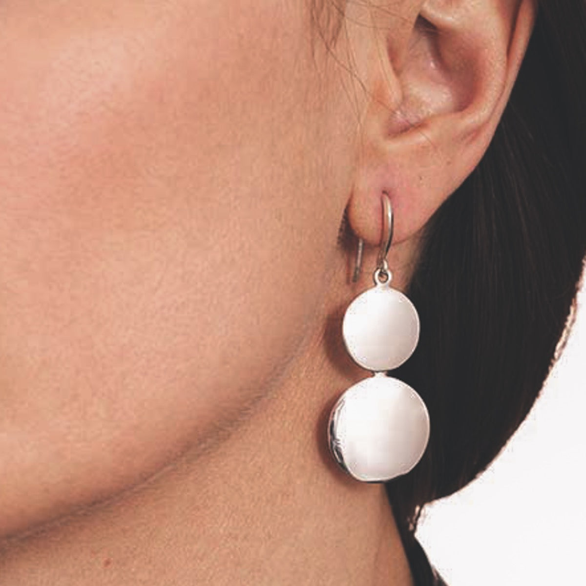 Silver double circle drop earrings