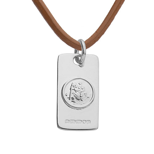 Small Dog Tag St Christopher on Leather Necklace
