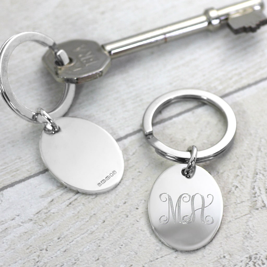 silver monogram oval keyring