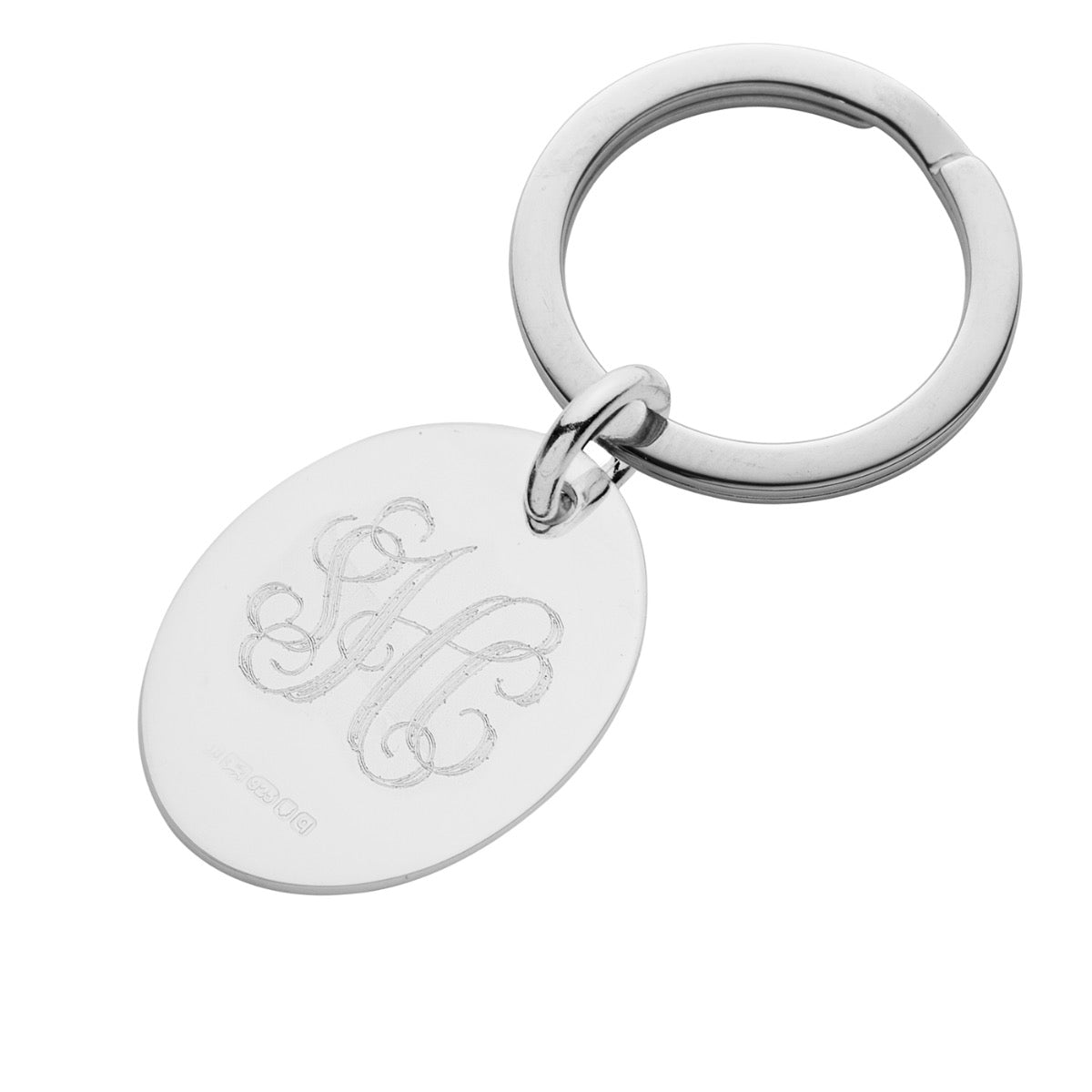 silver monogram oval keyring