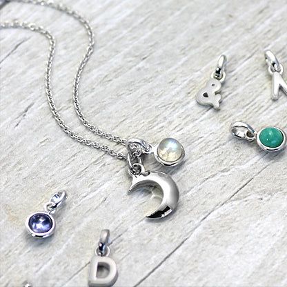 silver moon necklace with charms
