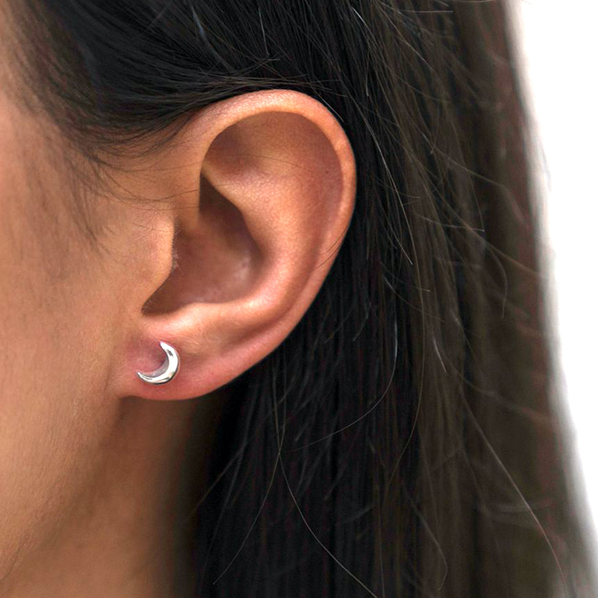 Silver Moon Stud Earrings 
