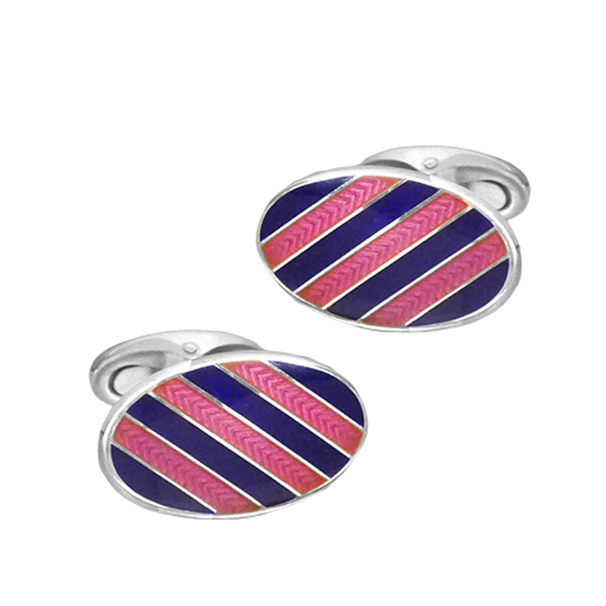 Silver Navy & Pink Striped Vitreous Enamel Cufflinks - hersey-and-son