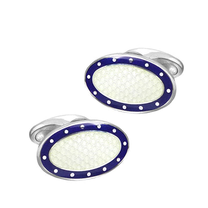 Silver, ivory and blue vitreous enamel cufflinks