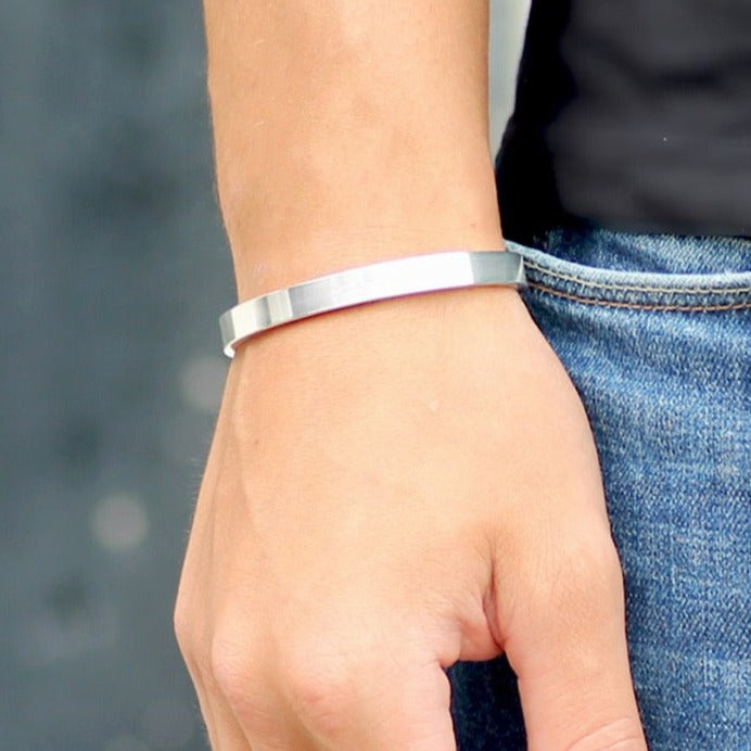 Plain silver chunky bracelet for men