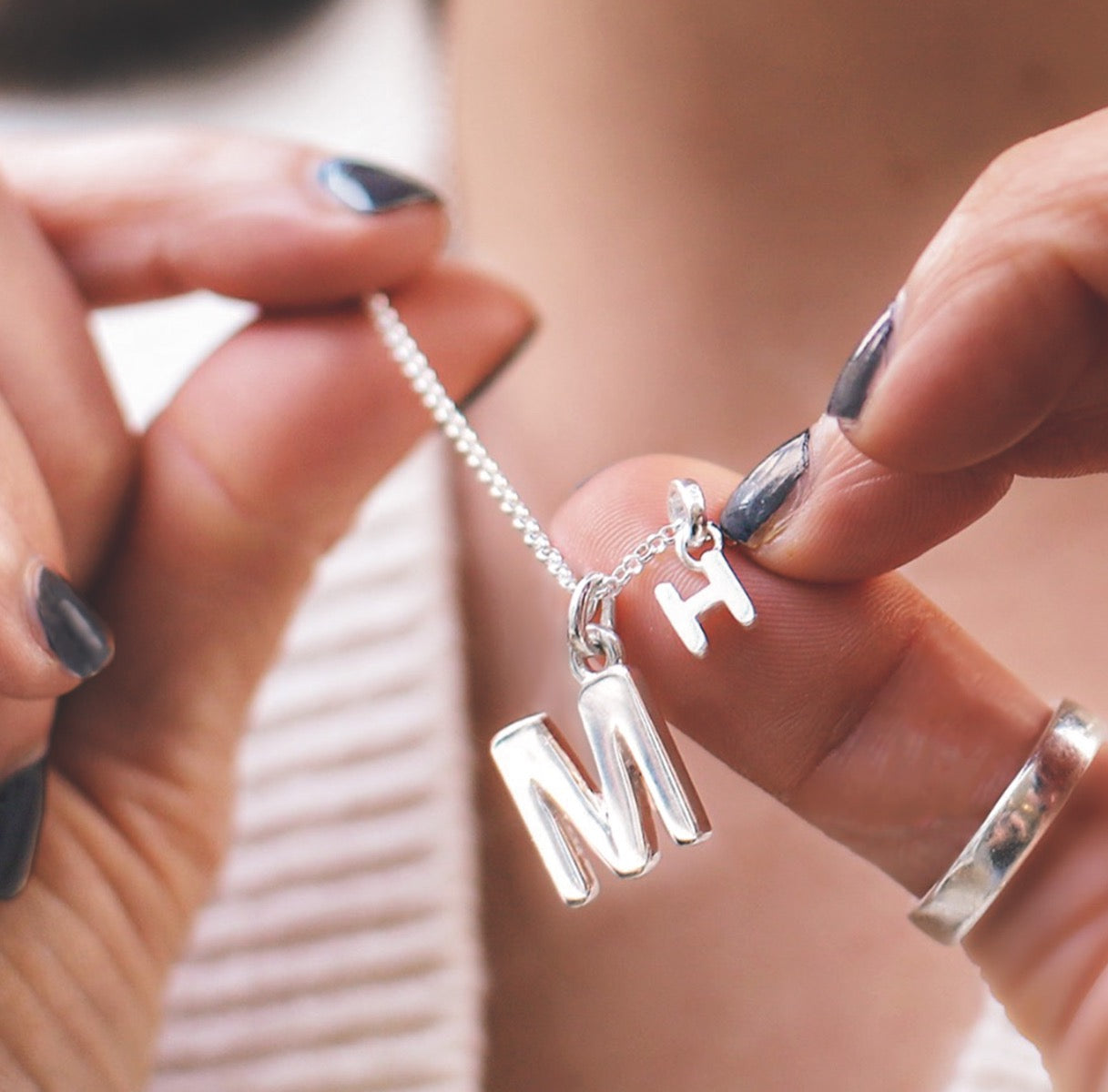 Silver Chunky Initial necklace 