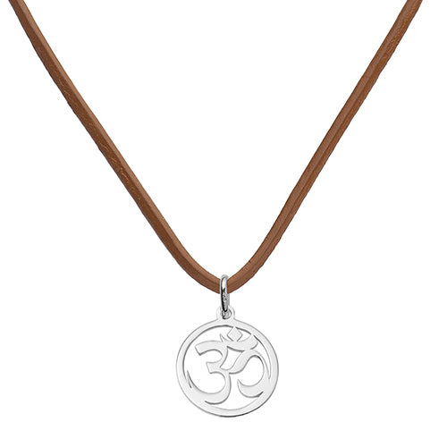 Silver Om Symbol Leather Pendant