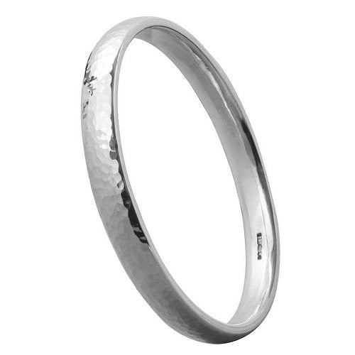 8mm x 4mm Hammered Oval Section Silver Bangle