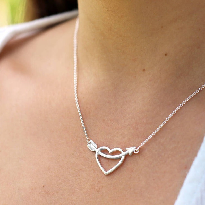 Silver Heart and Arrow Charm Necklace