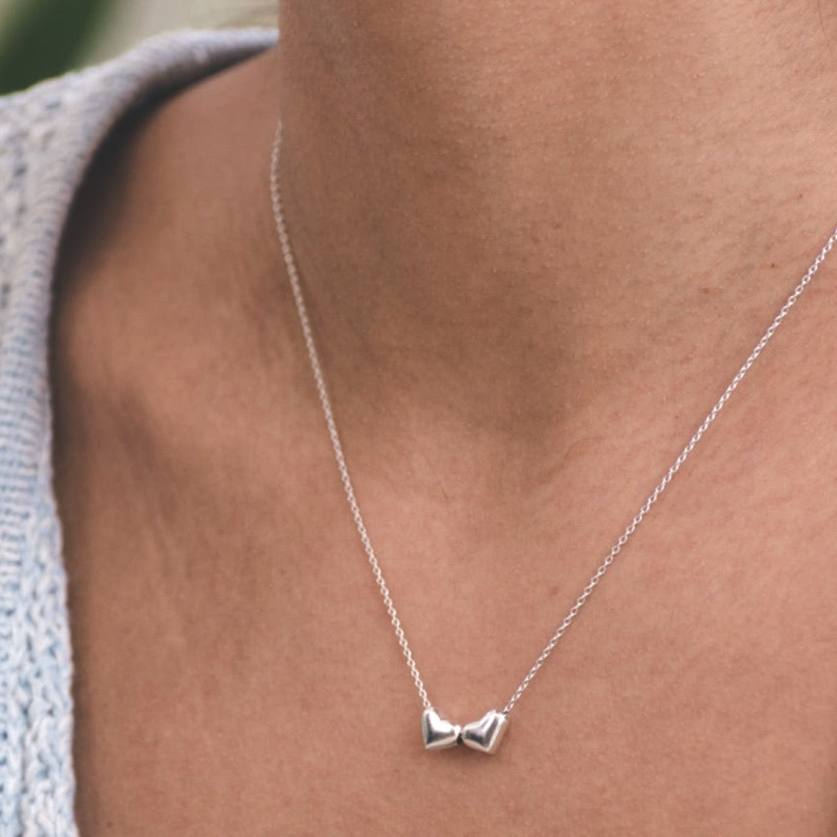 Silver Two Heart Necklace