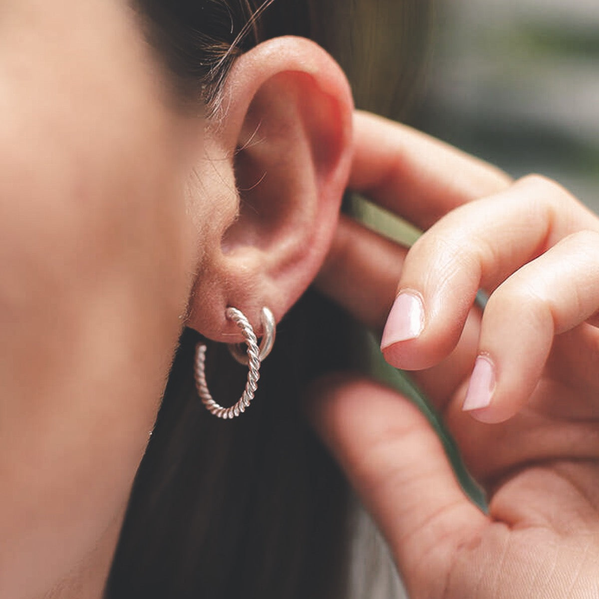 Slim Silver Twisted Rope hoop earrings 