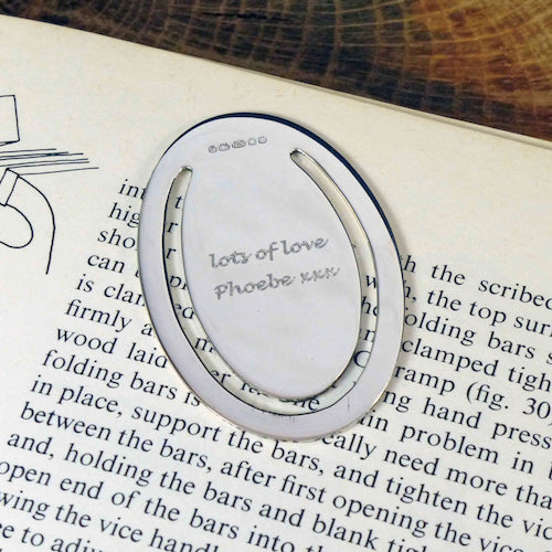 Engraved Silver Oval Bookmark