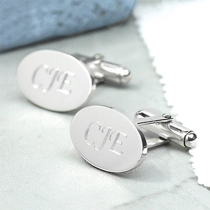 Classic Silver Oval Hinged Cufflinks
