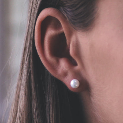 Sterling Silver Button Pearl Earrings
