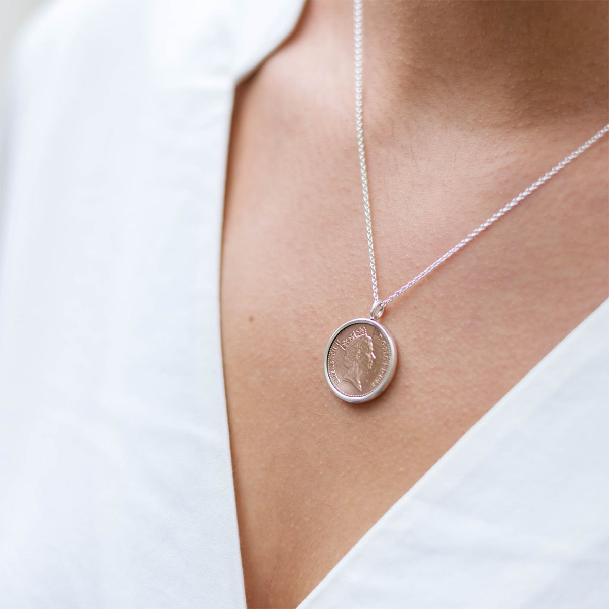 Silver lucky penny necklace