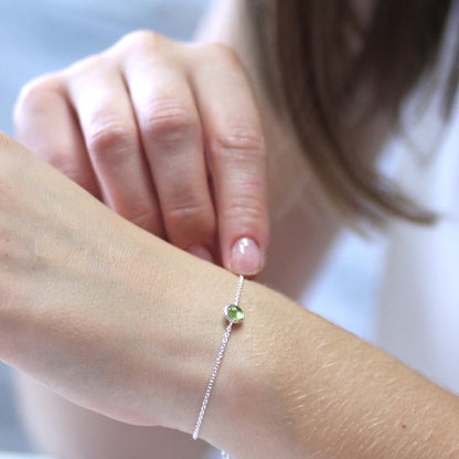 Silver and Peridot August birthstone bracelet