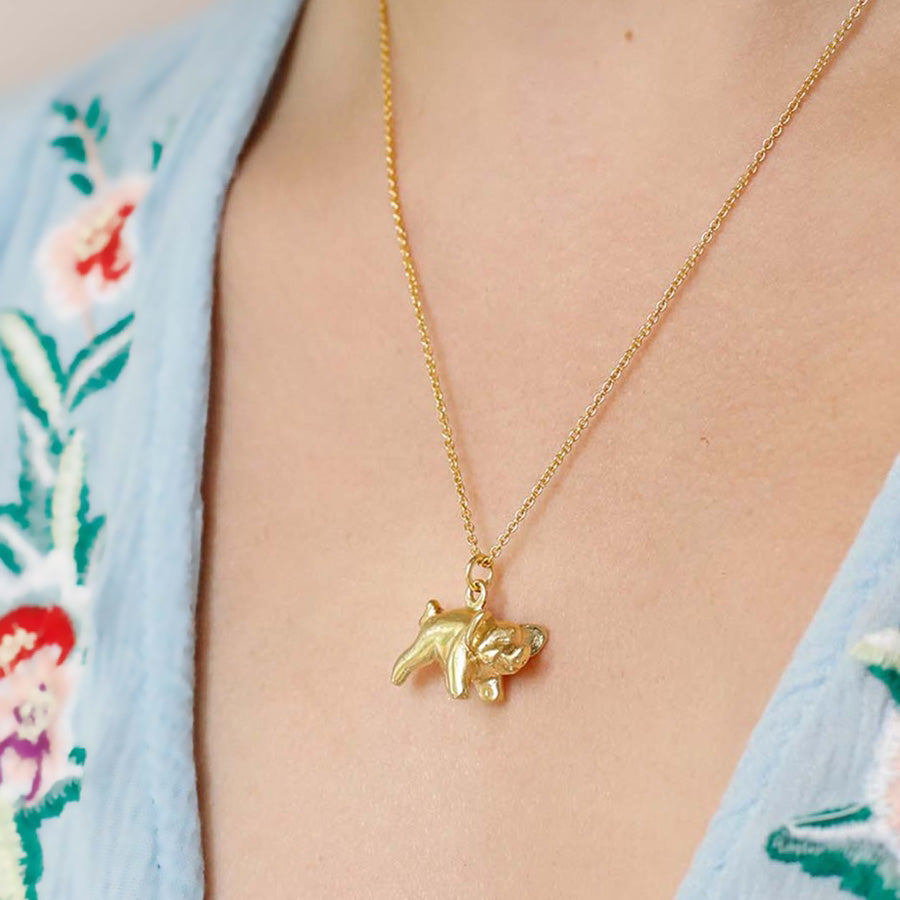 22ct Gold Plated and Silver Pig Necklace