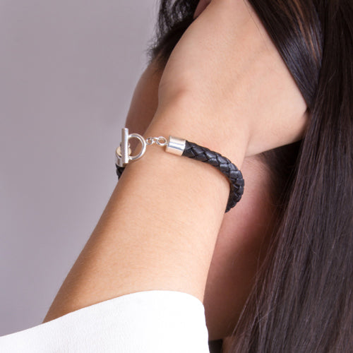 Plaited Leather & Silver Charm Bracelet