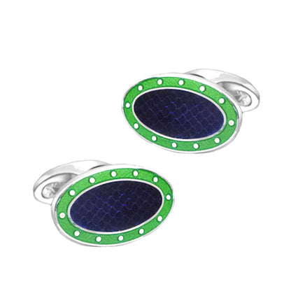 Silver, Purple and Lime spotted border vitreous enamel cufflinks 