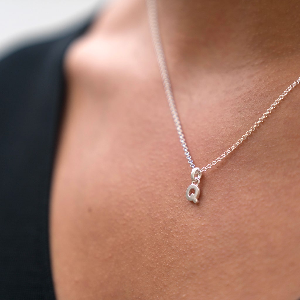 Mini Silver Letter "Q" Initial Pendant - hersey-and-son