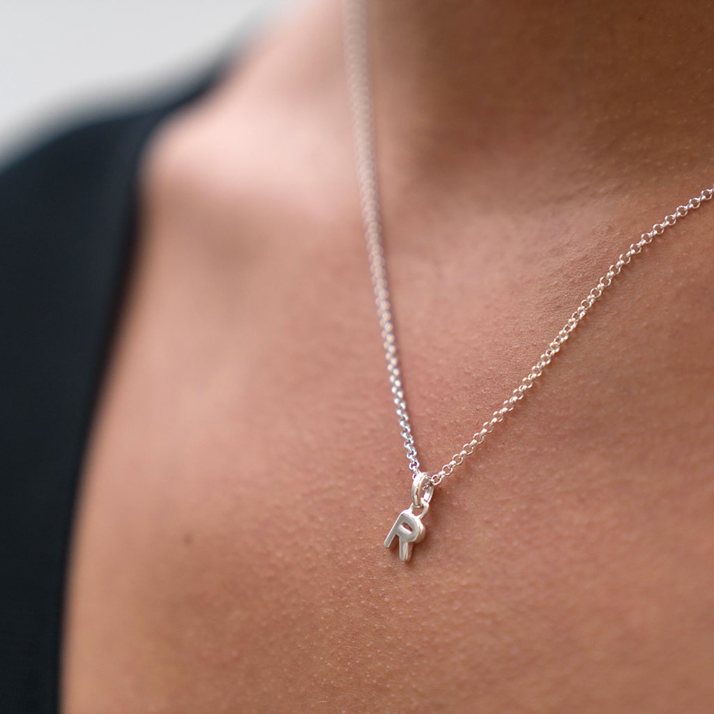 Mini Silver Letter "R" Initial Necklace - hersey-and-son