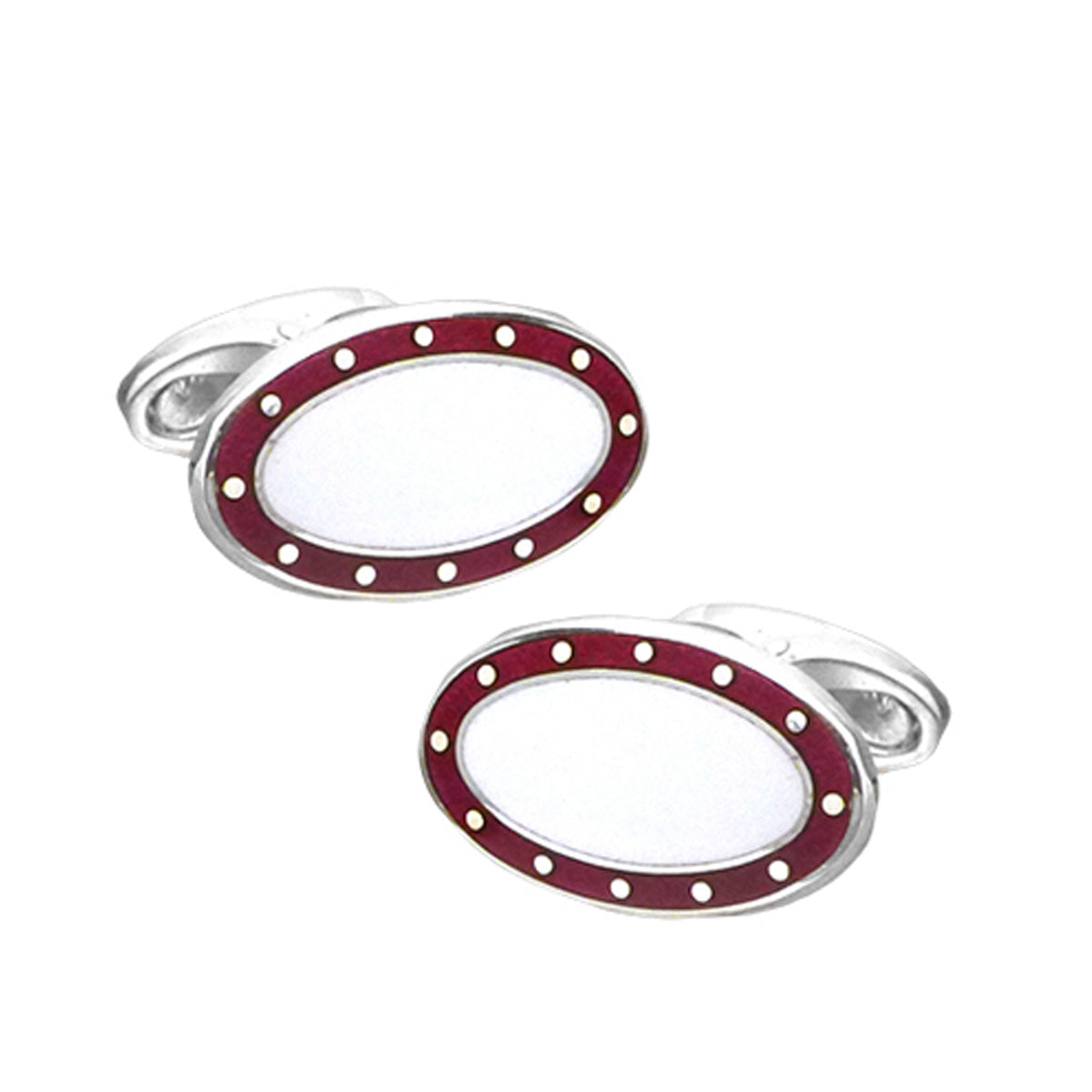 Silver, white and red vitreous enamel cufflinks