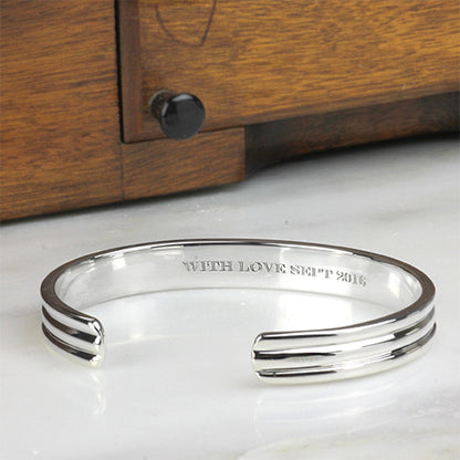 Mens Ribbed Silver Bracelet