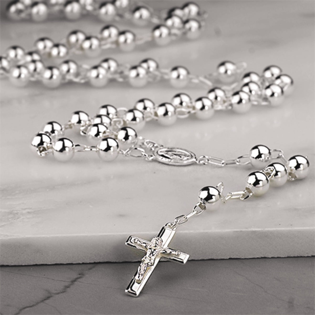 Sterling Silver Rosary Necklace