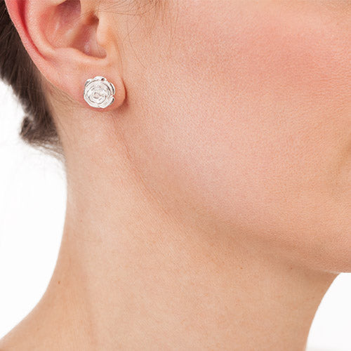 Silver Rose Stud Earrings Model