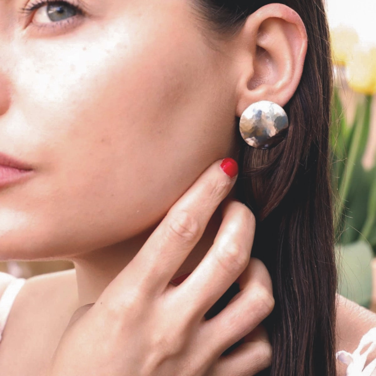 Large Hammered Silver Disc Earrings