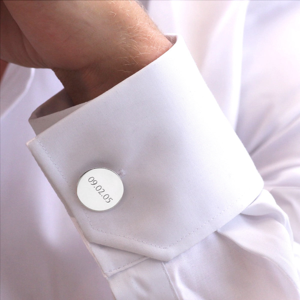 Silver Round Hinged Cufflinks with engraving